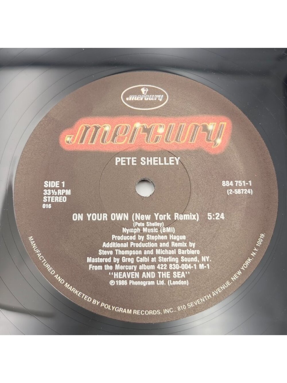 Pete Shelley On Your Own 12in Vinyl Record  Single 1986 Mercury 884 751-1